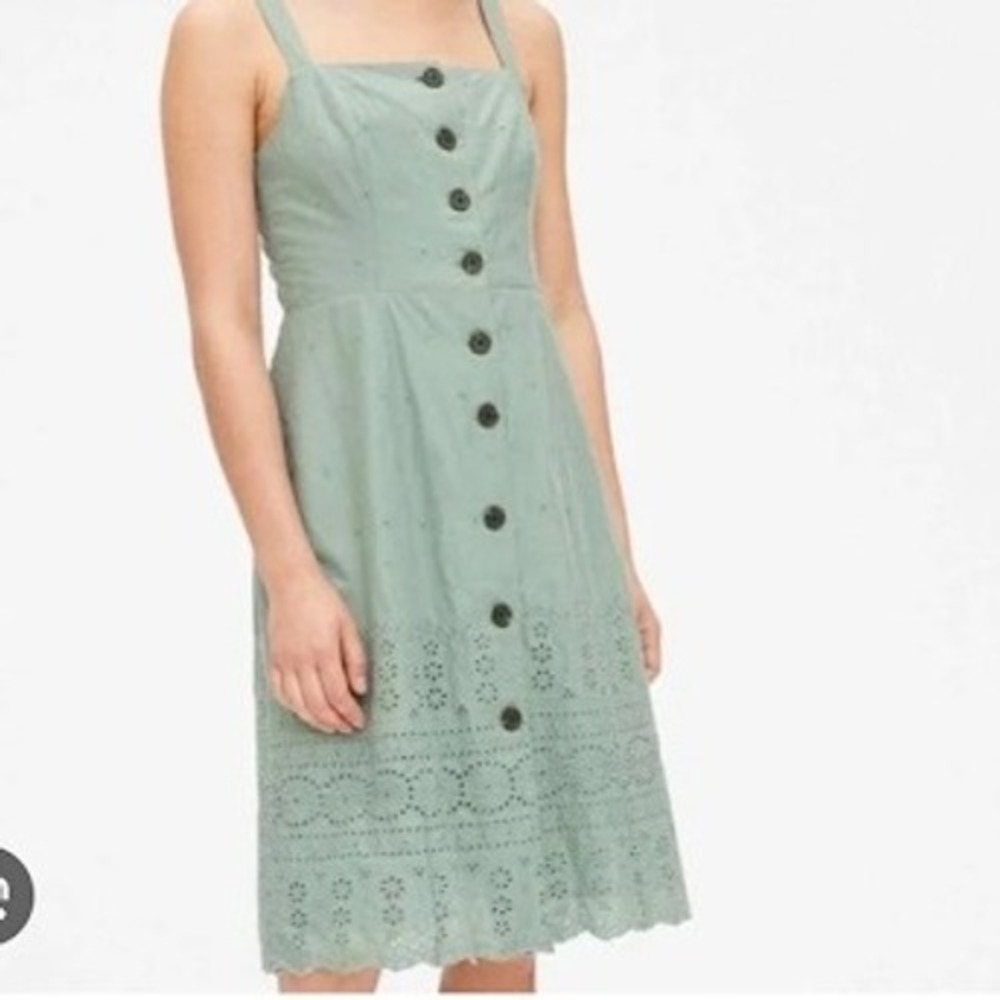 GAP‎ Sage Green 100% Cotton Eyelet Sundress Women's Size 4 Summer Casual Cute